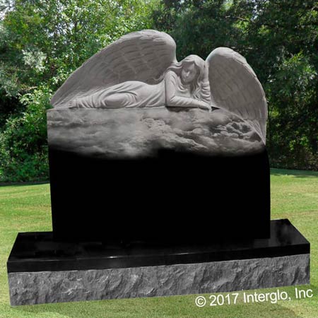 angel lying on clouds etched